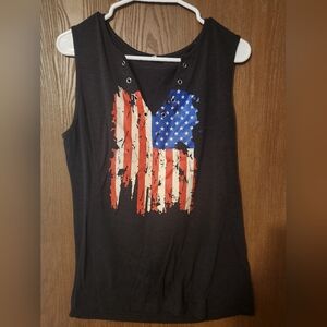 Women's Black Sleeveless Top with American Flag Design